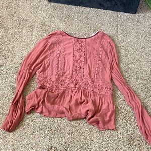 Knox Rose Lace-Panel Long Sleeve Blouse in Dusty Rose